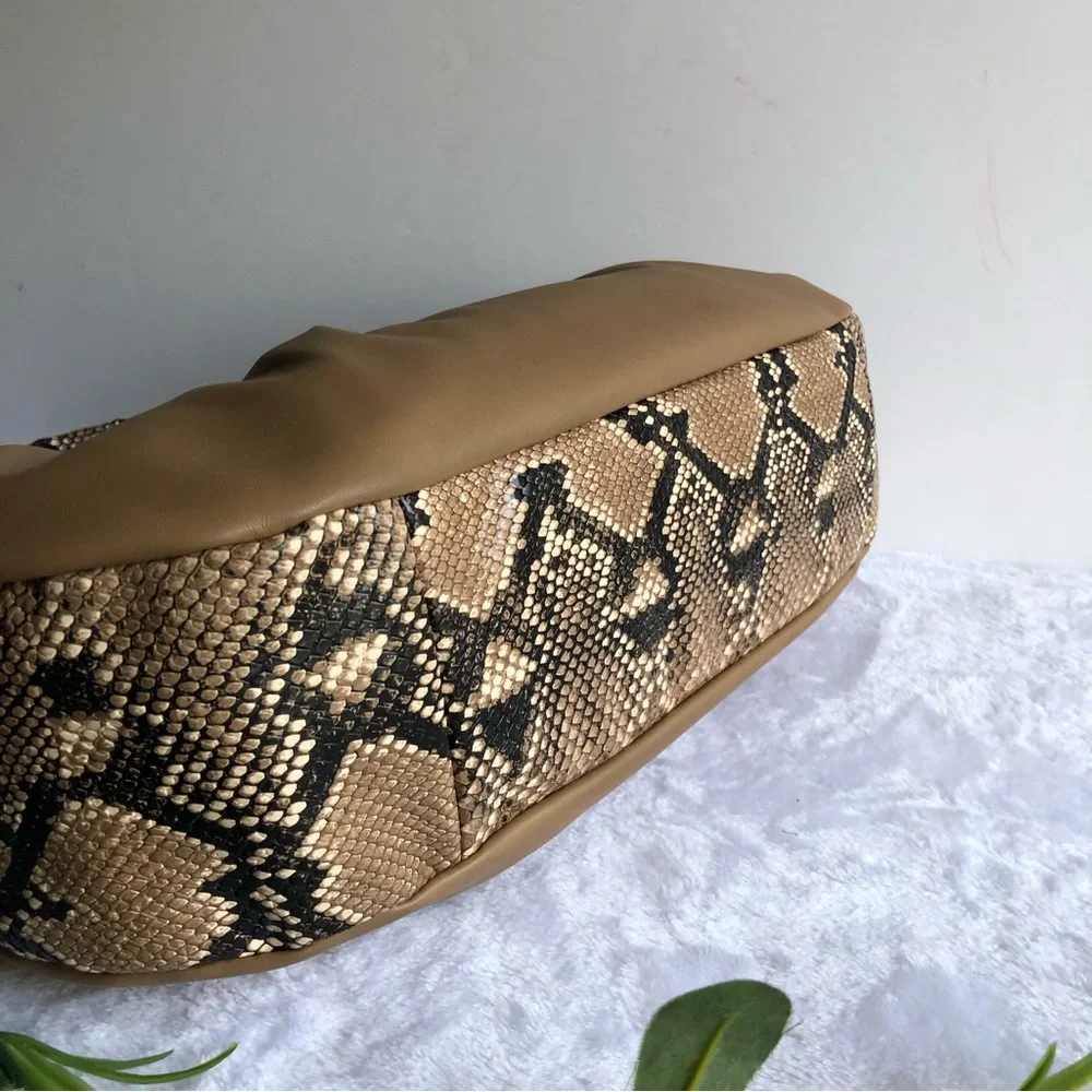 INC International Concepts KJ Wedge Hobo Shoulder Bag, Snake Trim Camel, NWT